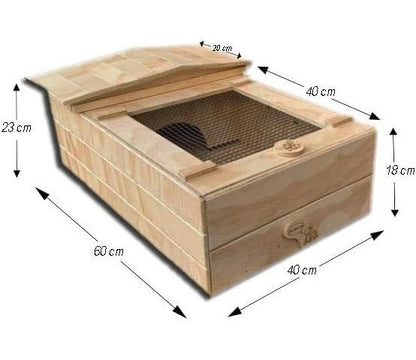 Terrario casetta per tartarughe di terra in legno con tetto spiovente cm 60 x 40 x altezza 23 cm