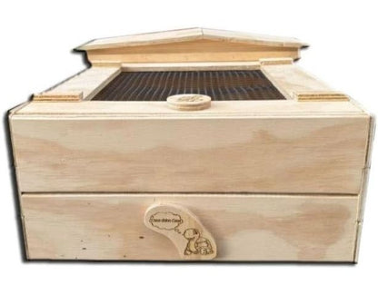 Terrario casetta per tartarughe di terra in legno con tetto spiovente cm 60 x 40 x altezza 23 cm