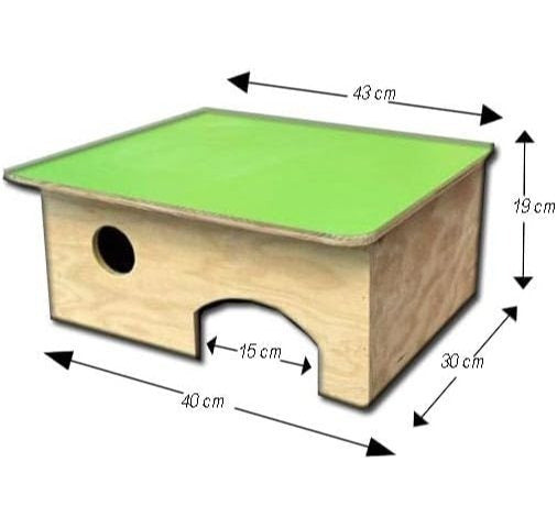 Terrario casetta in legno per tartarughe di terra. Senza fondo. Dimensioni: cm 40 x 30 x altezza cm 19