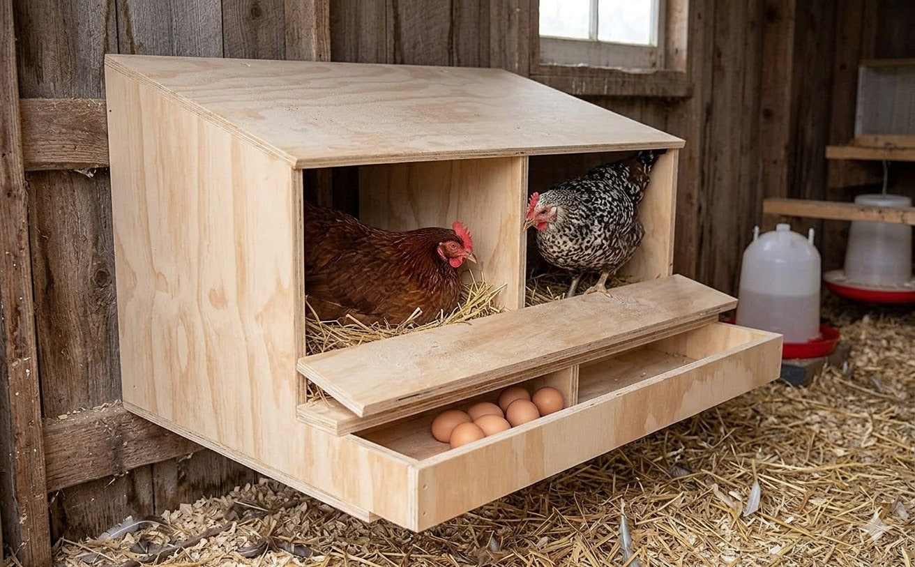 Nido in legno per galline ovaiole doppio covatrice sala parto posatoio esterno cm 57 x 35 x h 45