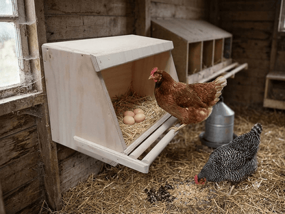 Nido per galline ovaiole realizzato in legno. Dotato di posatoio (trespolo) esterno. Dimensioni cm 60 x 30 x altezza cm 30.