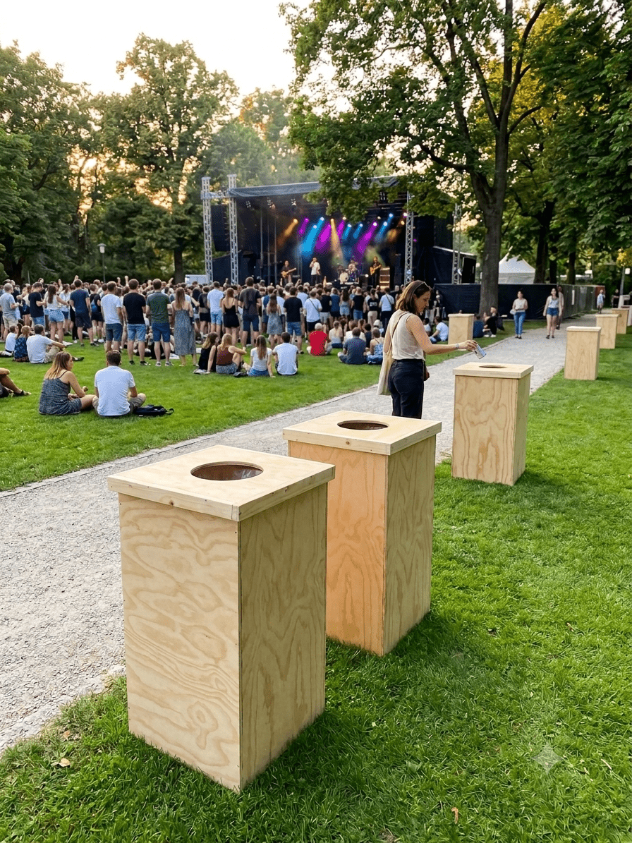 Pattumiera in legno da esterno. Con foro superiore per l'introduzione dei rifiuti. Con coperchio rimovibile per l'introduzione e l'estrazione del sacco dell'immondizia