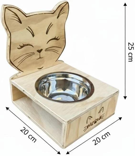Supporto in legno ciotola rialzata per gatti cm 20 x 20 con ciotola in acciaio marrone chiaro marrone scuro