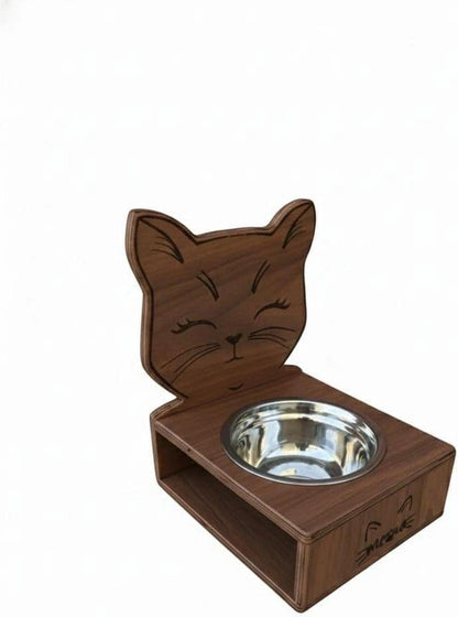Supporto in legno ciotola rialzata per gatti cm 20 x 20 con ciotola in acciaio marrone chiaro marrone scuro