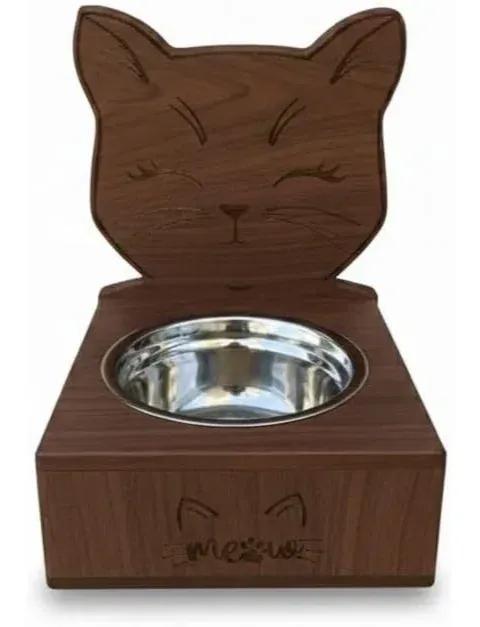 Supporto in legno ciotola rialzata per gatti cm 20 x 20 con ciotola in acciaio marrone chiaro marrone scuro