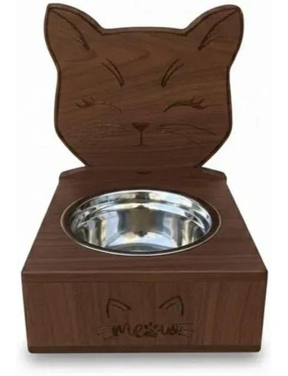 Supporto in legno ciotola rialzata per gatti cm 20 x 20 con ciotola in acciaio marrone chiaro marrone scuro