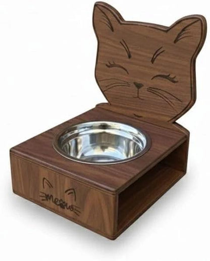 Supporto in legno ciotola rialzata per gatti cm 20 x 20 con ciotola in acciaio marrone chiaro marrone scuro