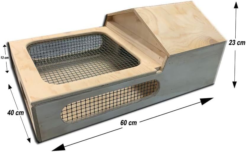 Terrario casetta in legno per tartarughe di terra anfibi cm 60 x 40 x h 23 con recinzione rete trasportino box scatola cassetta