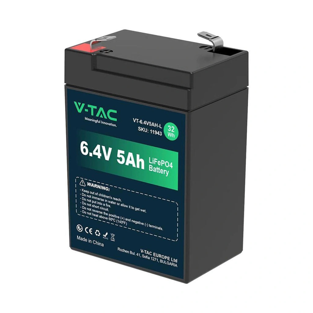 V-Tac 11943 VT-6.4-5AH-L batteria litio 6,4 V 5 Ah allarmi videosorveglianza UPS