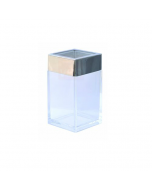 Bicchiere da bagno contenitore in plastica trasparente coperchio in acciaio cromato cm 6 x 6 x h 11