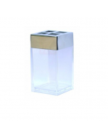 Porta spazzolino contenitore in plastica trasparente coperchio in acciaio cromato cm 6 x 6 x h 11