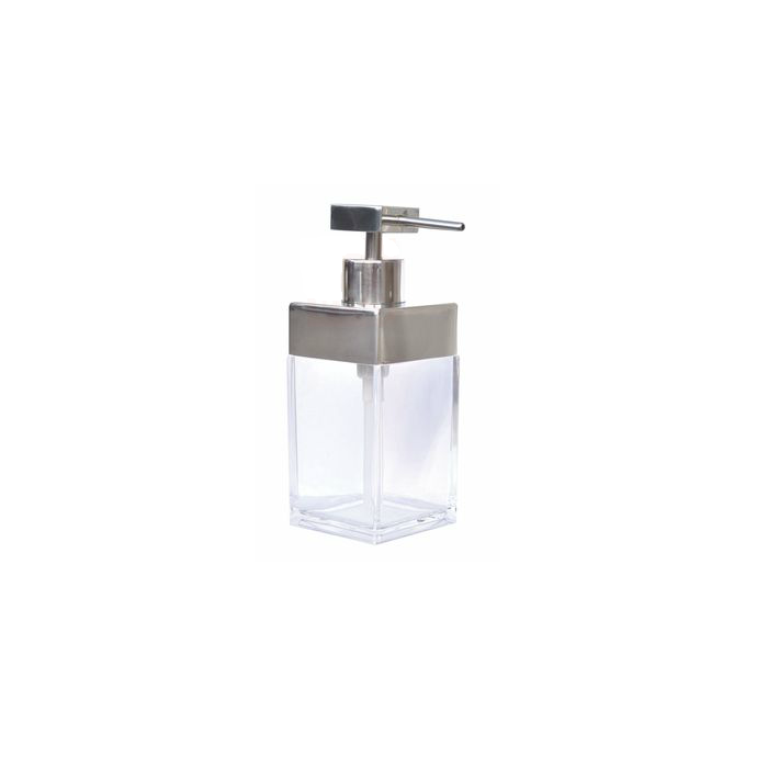 Dispenser sapone da bagno contenitore in plastica trasparente dispenser in  acciaio cromato cm 6 x 6 x h 16