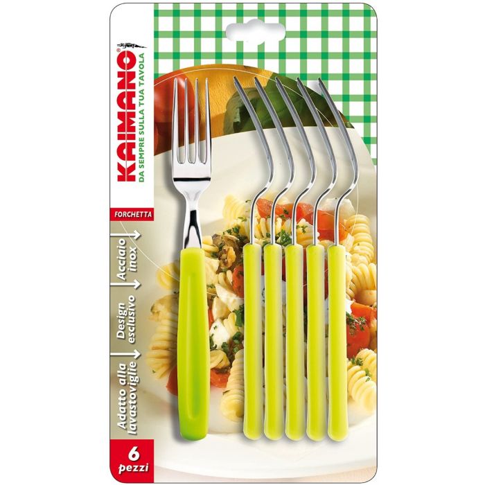 Kaimano Dinamik set di 6 forchette in acciaio inossidabile e manico in  plastica verde