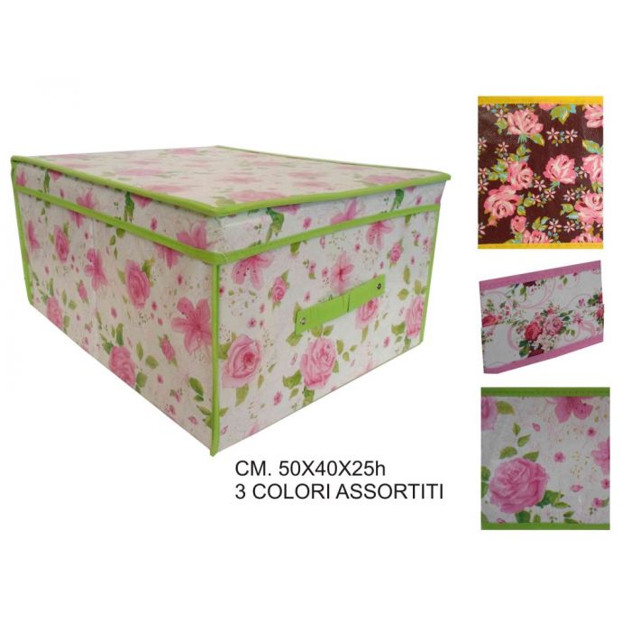 Ordinett scatola contenitore portabiancheria portatutto portaoggetti porta  giocattoli in tnt cm 50 x 40 x altezza 25 fantasia rose