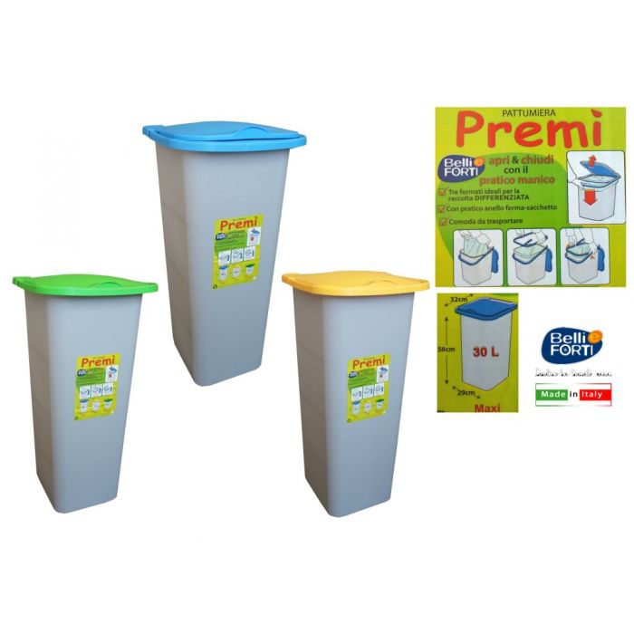 Belli e Forti Premì pattumiera per i rifiuti in plastica 30 litri  disponibile in 3 colori