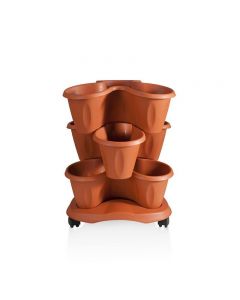 Bama Trifoglio 3 vasi da giardino componibili colore grigio verde terracotta con ruote