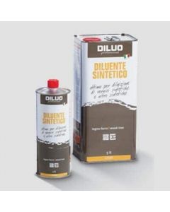 Diluente sintetico Diluo S 98. Tanica da 5 litri. Adatto a smalti sintetici ed oleo sintetici, fondi, antiruggine. Rende i prodotti applicabili a spruzzo. Indicato per cere e oli.