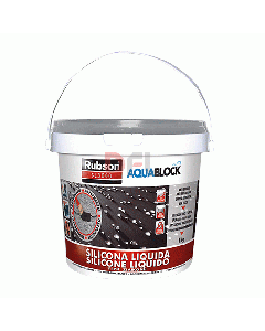 Rubson Aquablock SL3000 silicone liquido colore grigio. Ideale per la riparazione di coperture, impermeabilizzazioni, manutenzione di superfici, vasche di raccolta, perdite e giunti di grondaie e lucernari. Il prodotto è altamente impermeabile, elastico, 