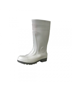 Stivali di sicurezza in pvc al ginocchio colore bianco con puntale in acciaio per utilizzo nell'industria alimentare