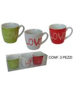 Tazza lover mug set 3 pezzi assortiti in pvc